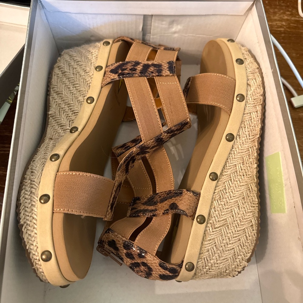 Volatile Leopard and Tan Wedge Sandals
